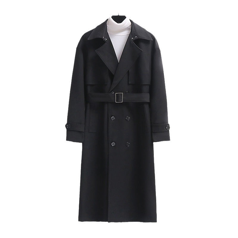 Herren Langer Doppelreihiger Trenchcoat mit Taillengürtel und Oversize‑Schalkragen Nord Taschen
