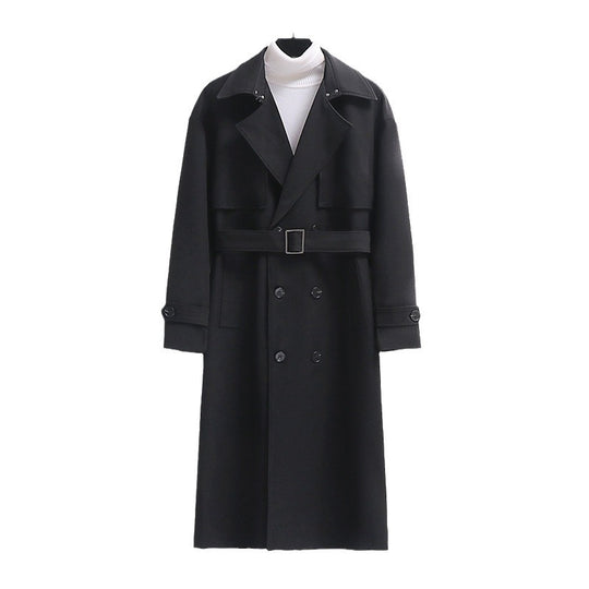 Herren Langer Doppelreihiger Trenchcoat mit Taillengürtel und Oversize‑Schalkragen Nord Taschen