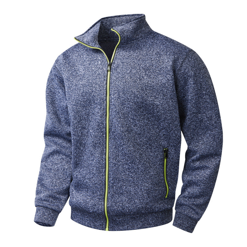 Herren Melierte Reißverschluss-Fleecejacke mit Stehkragen, wärmender Struktur & Kontrastzipper Nord Taschen