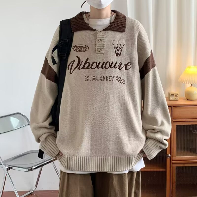 Herren Lässiger Strickpullover mit Polo-Kragen Nord Taschen