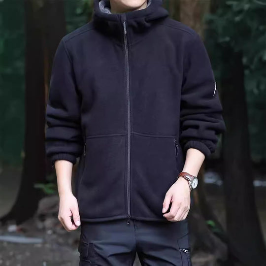 Herren Kapuzen-Fleecejacke mit Sherpa-Innenfutter, Zwei-Wege-Reißverschluss und windabweisender Front Nord Taschen