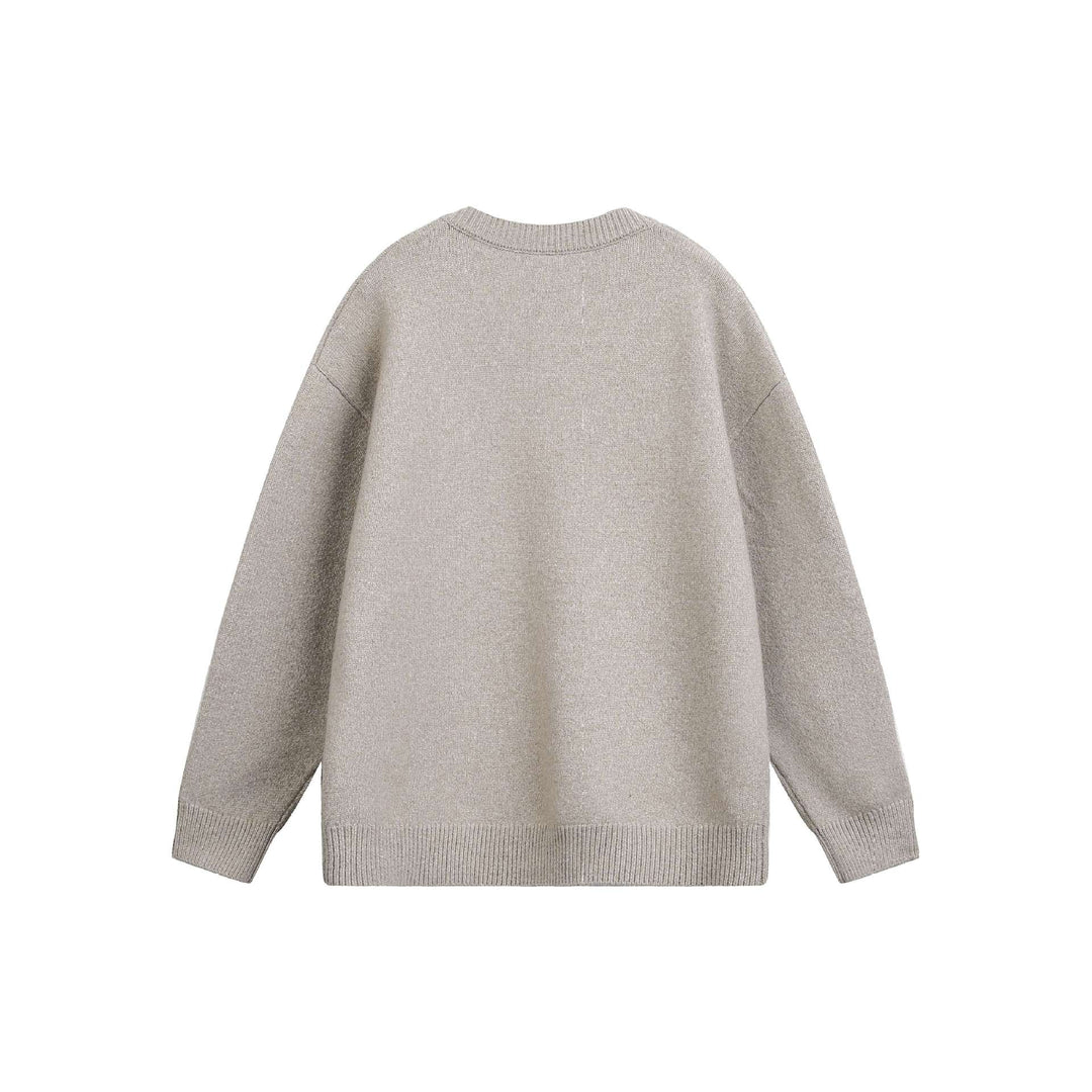 Damen Oversize V Neck Strickpullover mit Henley-Optik und gerippten Bündchen Nord Taschen