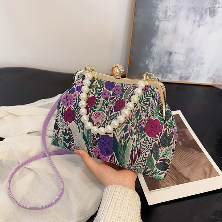 Damen elegante Umhängetasche mit floralem Design und Perlenakzenten Nord Taschen