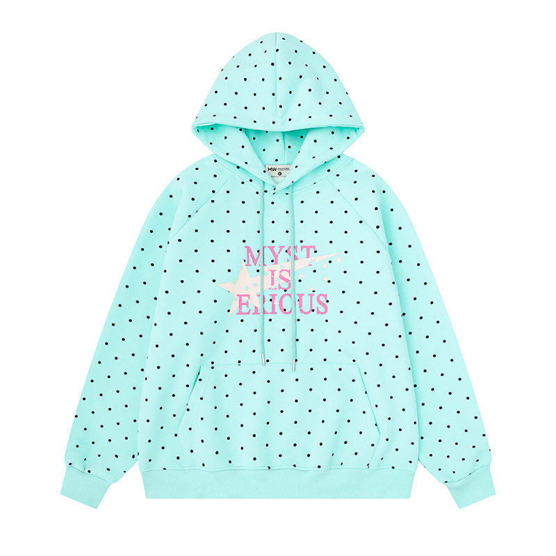 Damen Oversize-Kapuzenpullover mit Polka-Dot-Allover, Kängurutasche und Stern-Grafik Nord Taschen
