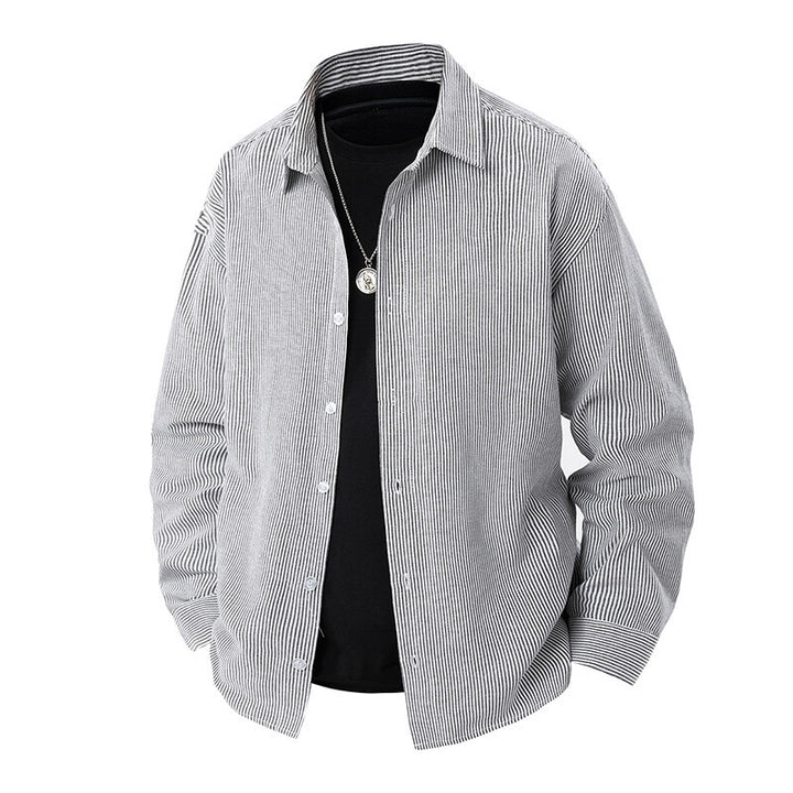 Herren gestreiftes Overshirt-Hemd mit lockerer Passform und Kentkragen Nord Taschen
