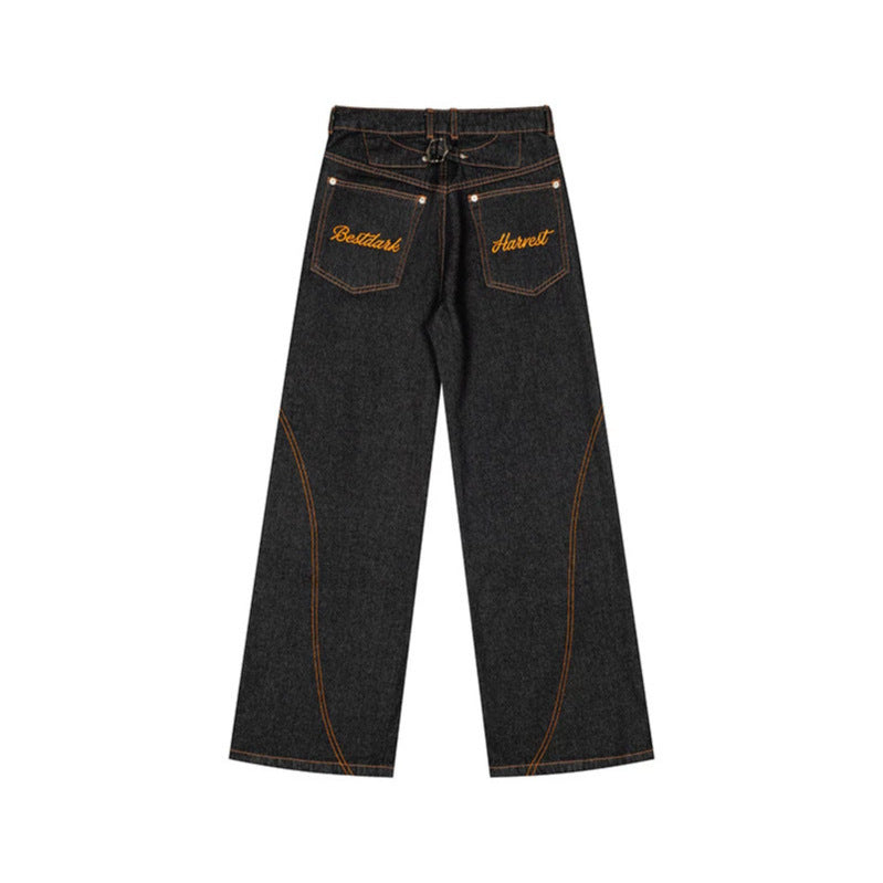 Damen High‑Waist Wide‑Leg-Jeanshose mit kontrasttaschen und dekorativen Ziernähten Nord Taschen
