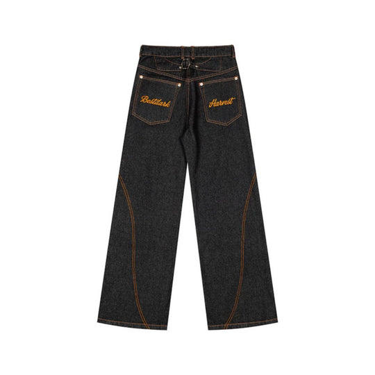 Damen High‑Waist Wide‑Leg-Jeanshose mit kontrasttaschen und dekorativen Ziernähten Nord Taschen
