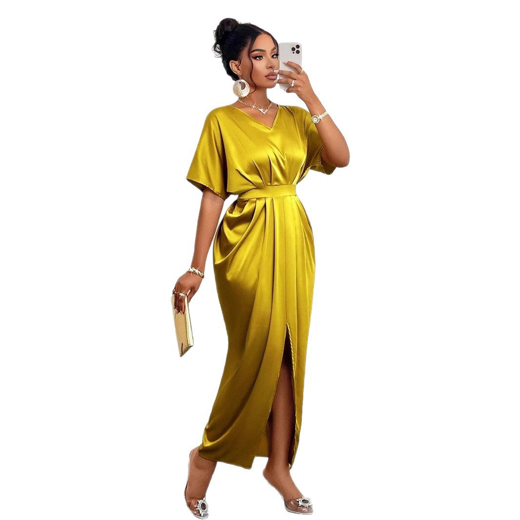 Damen Midikleid mit elegantem V-Ausschnitt und seitlichem Schlitz - Arvani