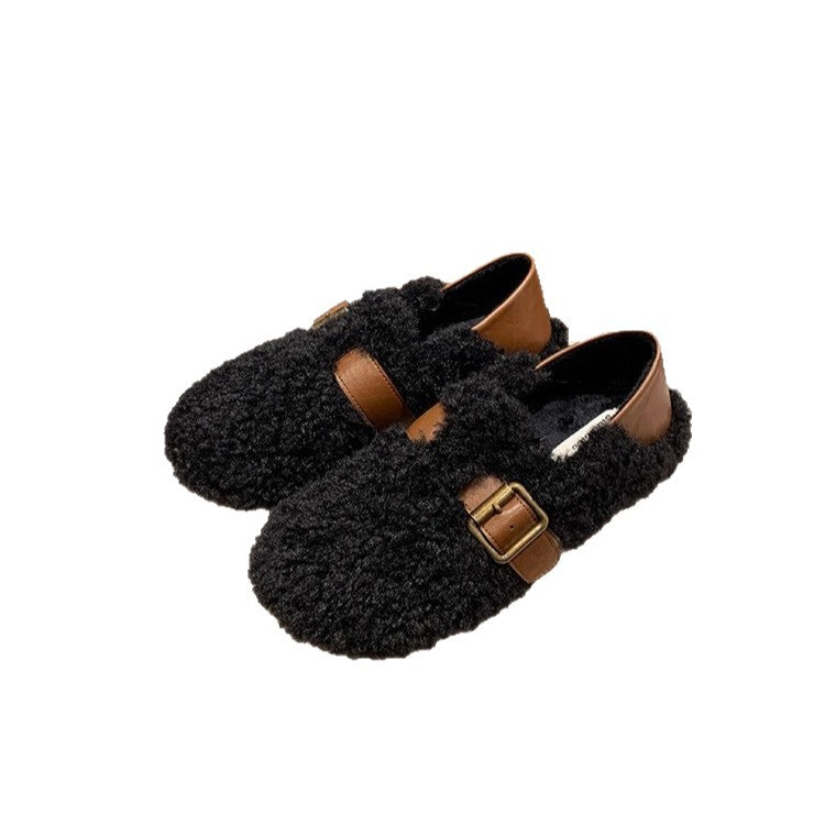Damen Gefütterte Teddy-Flausch Mules mit verstellbarer Metallschnalle und Fersenriemen Nord Taschen