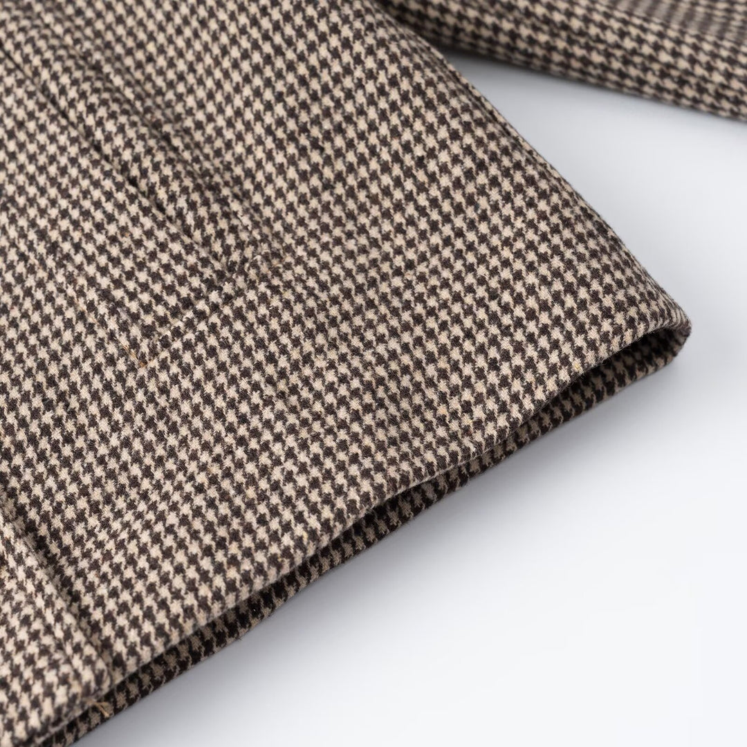 Damen Kurzgeschnittener Doppelreihiger Hahnentritt-Blazer mit taillierter Silhouette und goldenen Zierknöpfen Nord Taschen