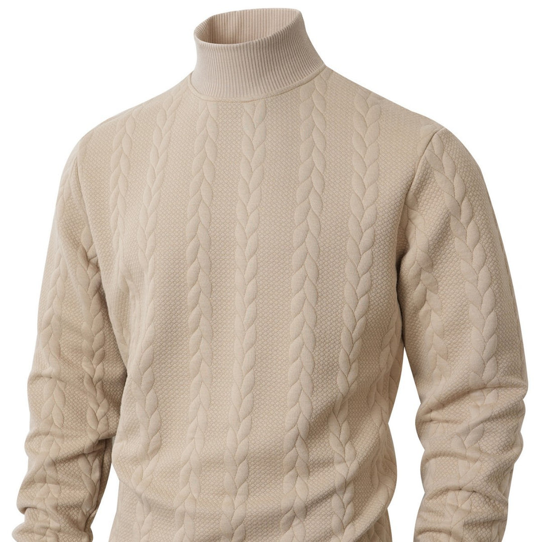 Herren grobgestrickter Zopfstrickpullover mit halbem Stehkragen und elastischen Rippbündchen Nord Taschen