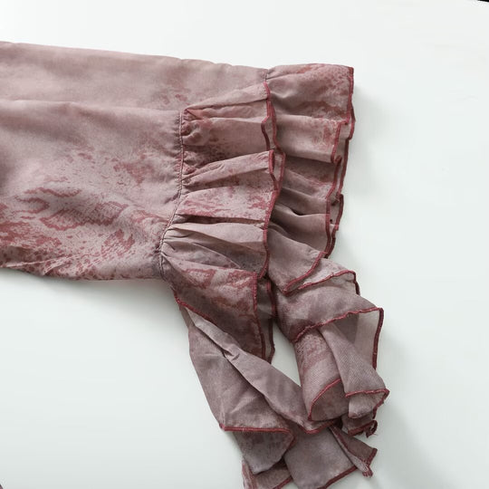 Damen Chiffonbluse mit Rüschenkragen, Volantärmeln und dekorativer Schnürung Nord Taschen