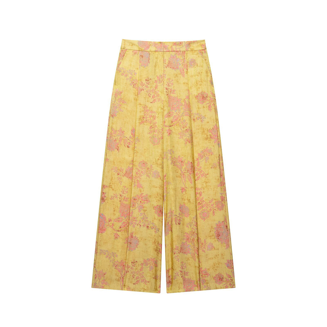 Damen Weite High‑Waist Jacquard-Hose mit floralem Brokatmuster Nord Taschen