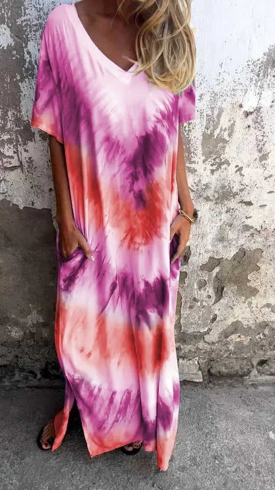 Damen Maxikleid mit lässigem V-Ausschnitt und praktischen Taschen