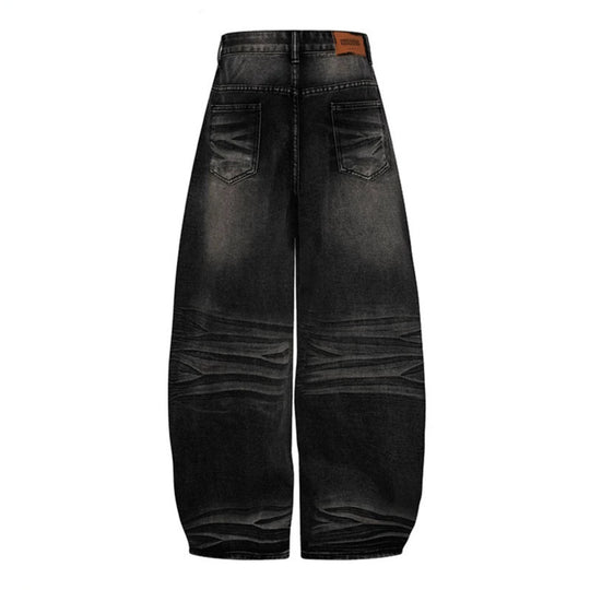 Damen Weite High‑Waist Ballon-Jeans mit Ziernähten Nord Taschen