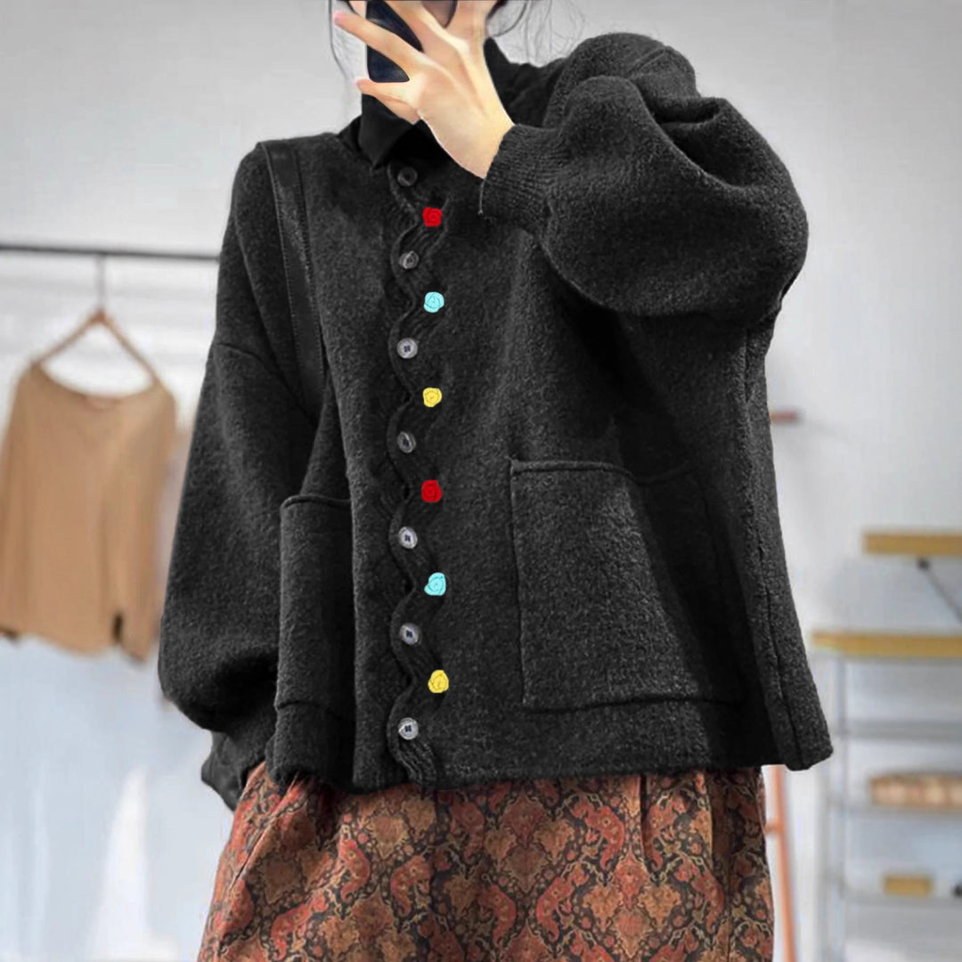 Damen Modischer Strickcardigan mit bunten Knöpfen Nord Taschen