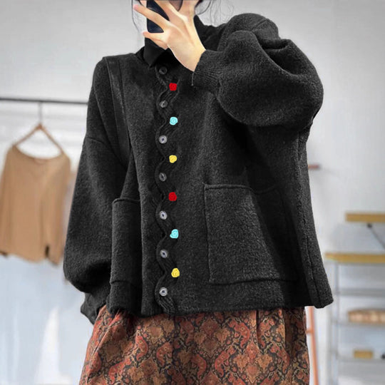 Damen Modischer Strickcardigan mit bunten Knöpfen Nord Taschen