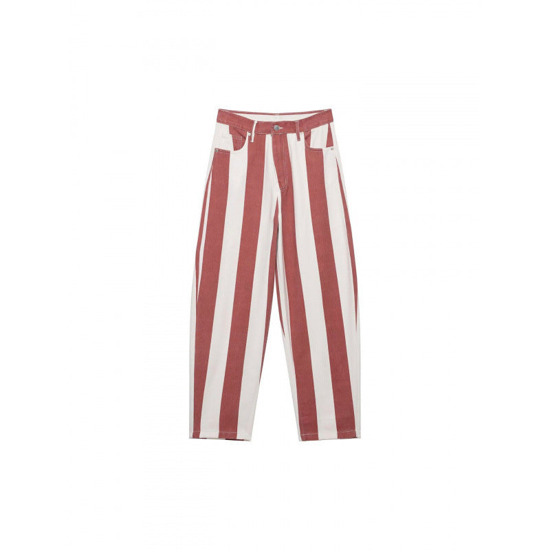 Damen Hochtaillierte weite Streifenjeans im Retro‑Look Nord Taschen