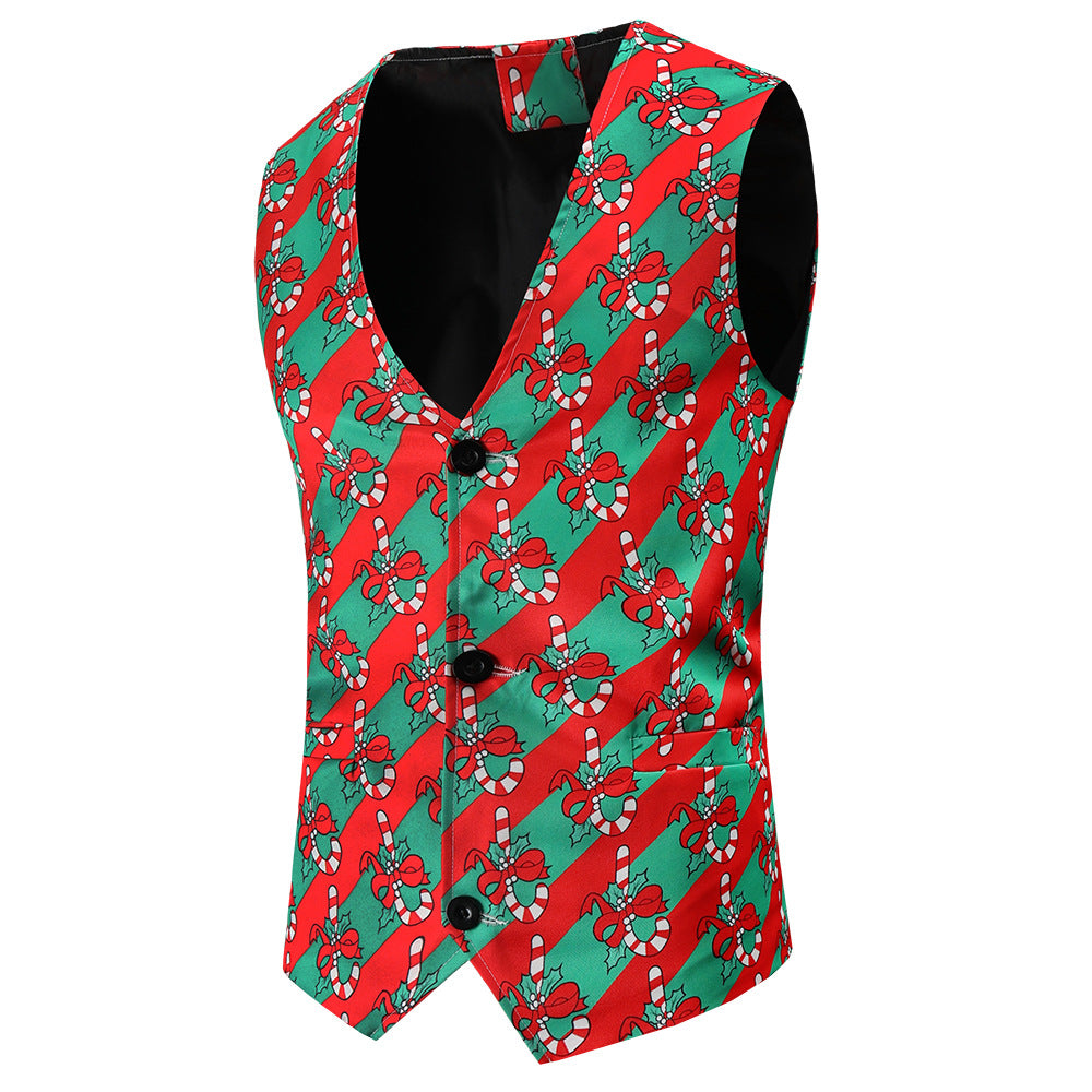Herren Festliche Satinweste mit Weihnachtsmotiv, taillierter Schnitt und V‑Ausschnitt Nord Taschen