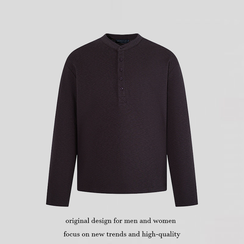 Herren Langarm-Henleyshirt mit Stehkragen und Knopfverschluss aus strukturiertem Jersey Nord Taschen
