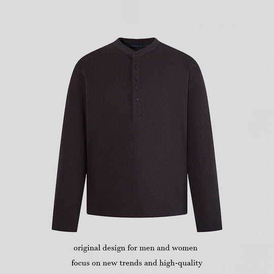Herren Langarm-Henleyshirt mit Stehkragen und Knopfverschluss aus strukturiertem Jersey Nord Taschen