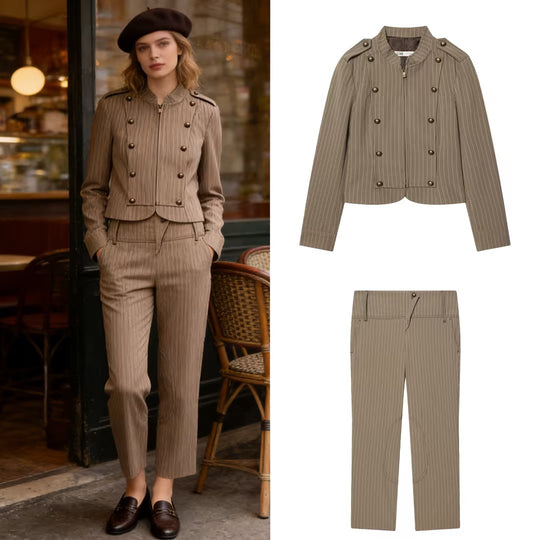 Damen Hochtaillierte Cropped-Stretchhose mit Nadelstreifen und Kniebesatz Nord Taschen