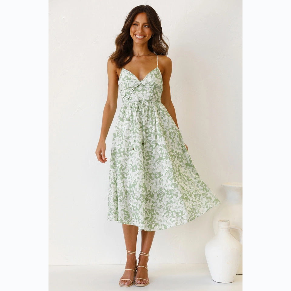 Damen Midikleid mit Floralem Muster und Verstellbaren Spaghettiträgern