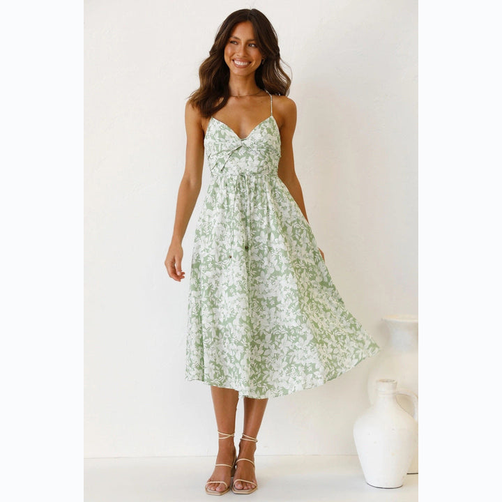 Damen Midikleid mit Floralem Muster und Verstellbaren Spaghettiträgern