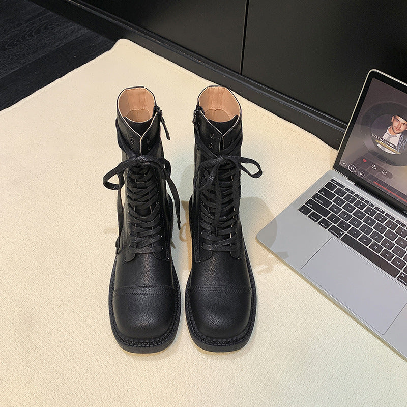 Damen kniehohe Schnürstiefel mit Zier- und Verstellschnallen Nord Taschen