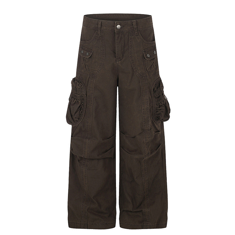 Damen weite Utility-Cargohose mit gerafften Seitentaschen und Ziernähten Nord Taschen