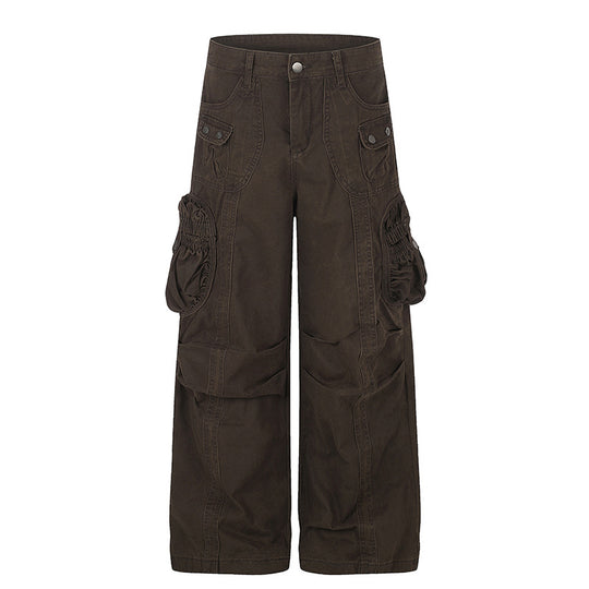 Damen weite Utility-Cargohose mit gerafften Seitentaschen und Ziernähten Nord Taschen