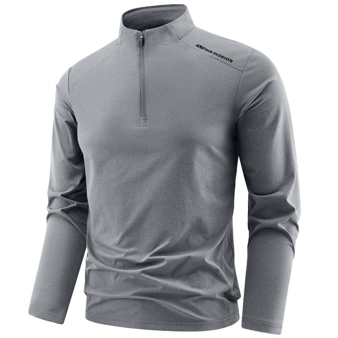 Herren Sportliches Langarm-Halbzip-Laufshirt mit Stehkragen und Funktionsmaterial Nord Taschen