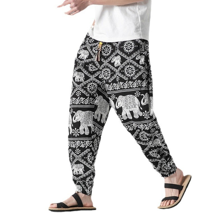 Unisex lässige Boho-Haremshose mit Elefantenmuster, elastischem Bund und Bündchen Nord Taschen