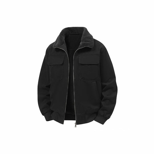 Herren Thermo‑Bomberjacke mit durchgehendem Reißverschluss, Sherpa‑Kragen und Utility‑Taschen Nord Taschen