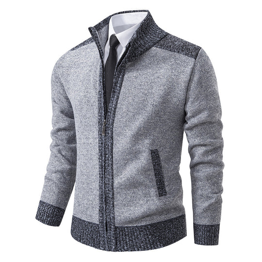 Herren strukturierter Strickcardigan mit Stehkragen und durchgehendem Reißverschluss Nord Taschen