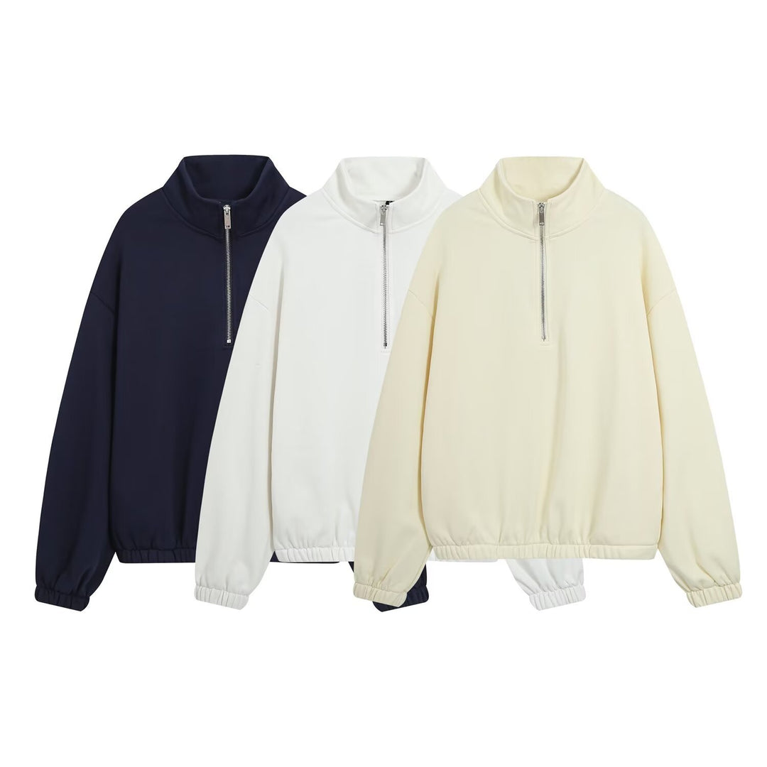 Damen Oversize Pullover mit Halbzip‑Stehkragen, elastischem Saum und überschnittenen Ärmeln Nord Taschen