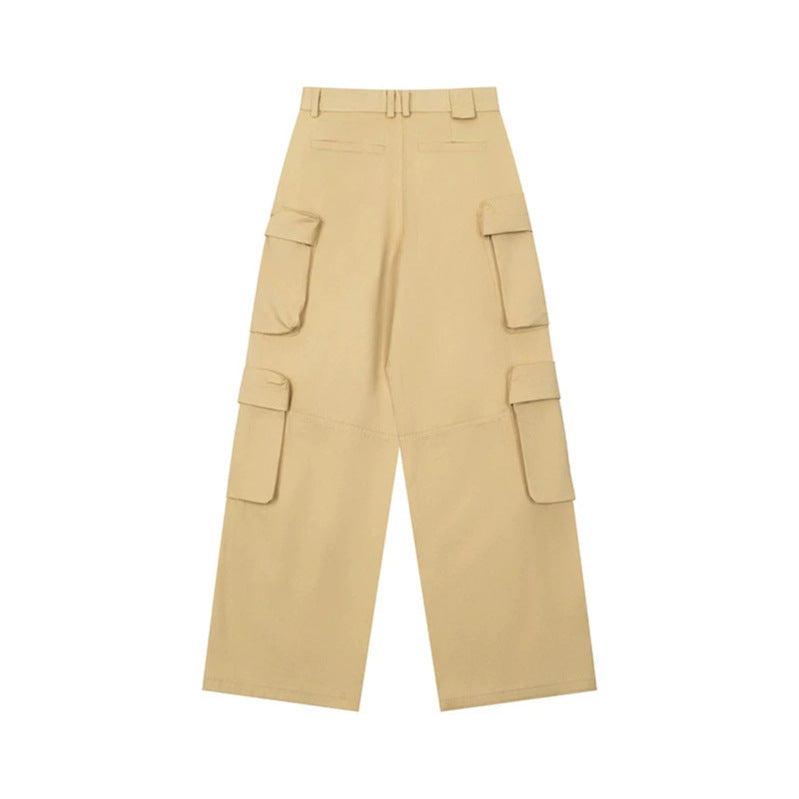 Damen Weite Cargo-Palazzo-Hose mit Mehrfach-Taschen, hoher Taille und Statement-Print Nord Taschen