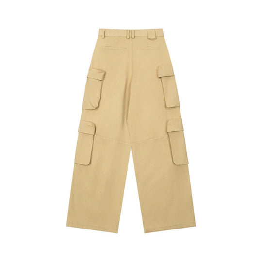 Damen Weite Cargo-Palazzo-Hose mit Mehrfach-Taschen, hoher Taille und Statement-Print Nord Taschen