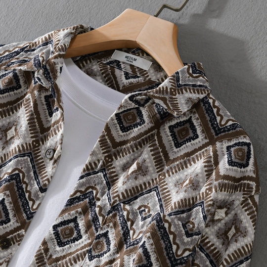 Herren Gemustertes Overshirt im Relaxed-Fit mit geometrischem Diamantprint und Brusttasche Nord Taschen