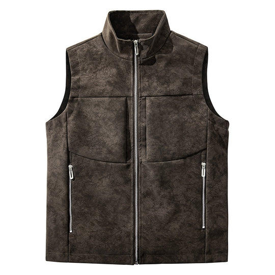 Herren Ärmellose Velours‑Optik Weste mit Hochkragen, durchgehendem Metallreißverschluss & Reißverschlusstaschen Nord Taschen