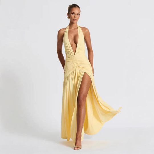 Damen Wickelkleid mit tiefem V-Ausschnitt und Raffung