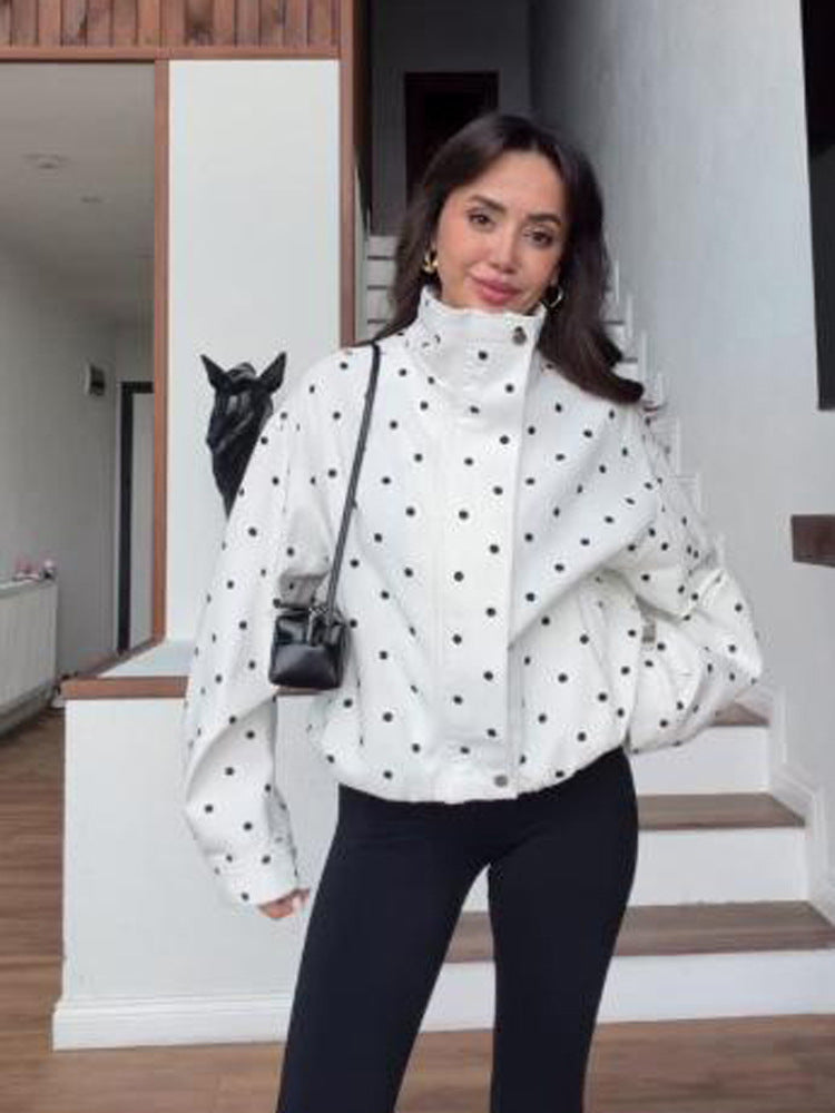 Damen Oversize-Blouson mit Stehkragen und Pünktchen-Print Nord Taschen