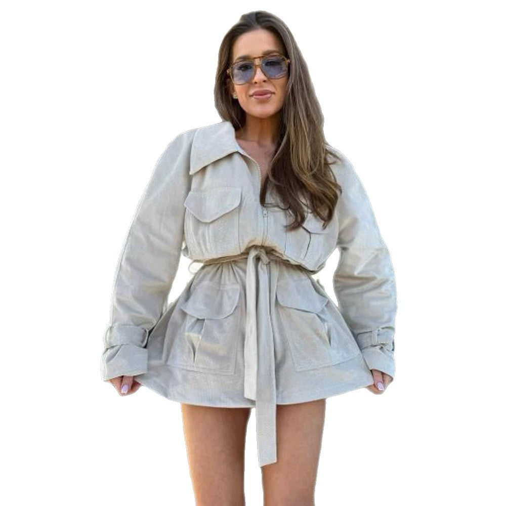 Damen Kurzjacke im Utility‑Shacket‑Stil mit Taillenzug Nord Taschen