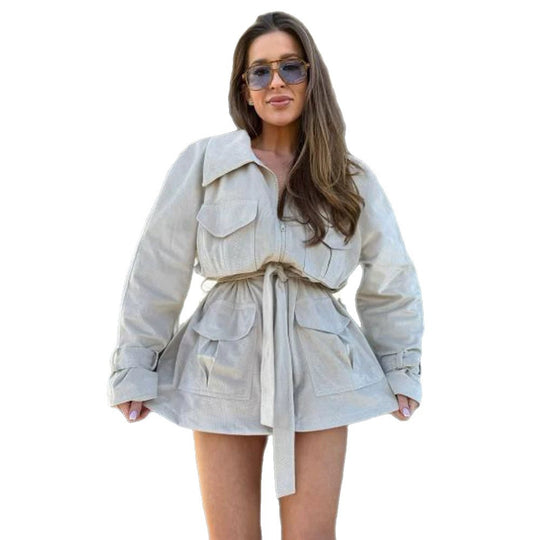 Damen Kurzjacke im Utility‑Shacket‑Stil mit Taillenzug Nord Taschen