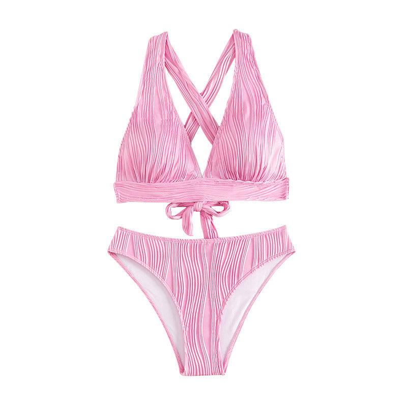 Damen Hochgeschnittener Bikini mit strukturiertem Oberteil