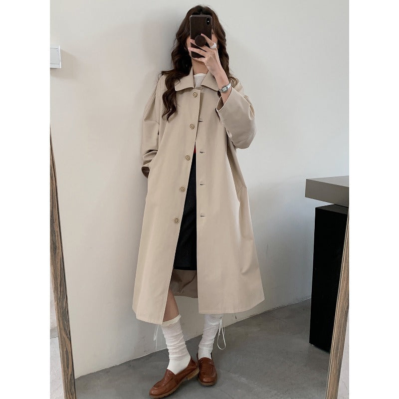 Damen Langer Oversize-Mantel im Trenchstil mit weitem Schnitt und klassischem Revers Nord Taschen