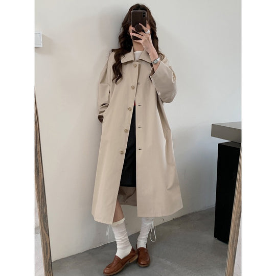 Damen Langer Oversize-Mantel im Trenchstil mit weitem Schnitt und klassischem Revers Nord Taschen