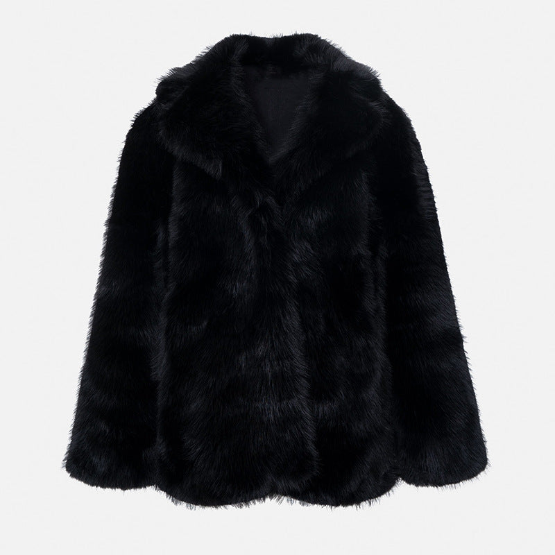 Damen Langfloriger Oversize Kunstpelz‑Mantel mit Boxy‑Silhouette und offenem Schnitt Nord Taschen