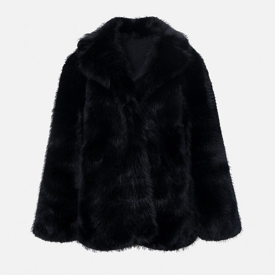 Damen Langfloriger Oversize Kunstpelz‑Mantel mit Boxy‑Silhouette und offenem Schnitt Nord Taschen