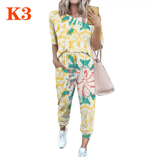 Damen lässiger Jumpsuit mit modischem Batikdesign und praktischen Taschen Nord Taschen
